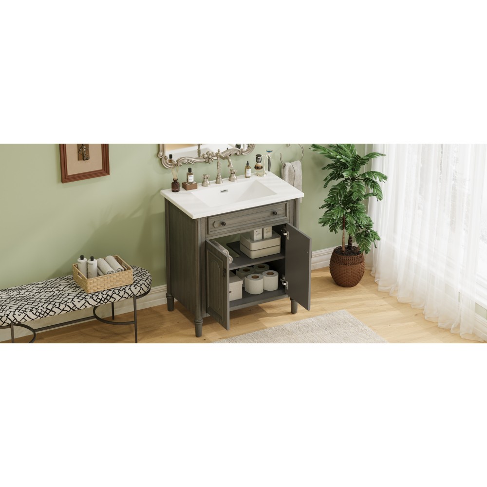 30In Bathroom Vanity with Sink Rustic Bathroom Cabinet with Soft Close Doors