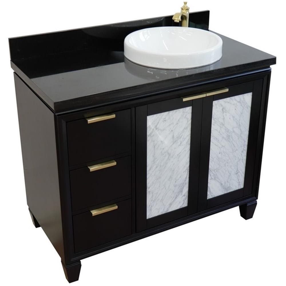 Trento Solid Wood Vanity with Right Round Sink in Blue/Black Galaxy