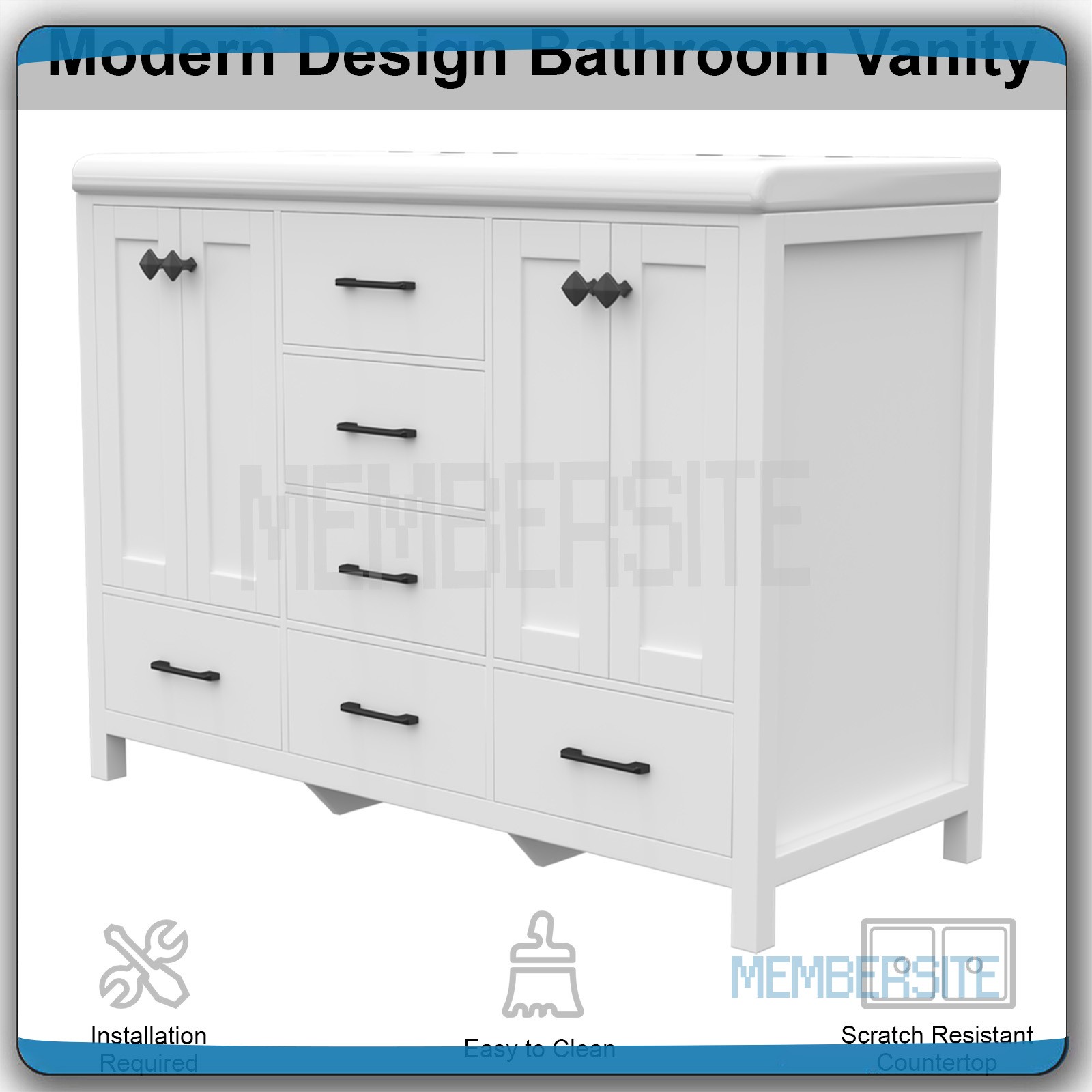 Bathroom Vanity 47.3″ Double Sink Ceramic Freestanding Cabinet Wood Grain White