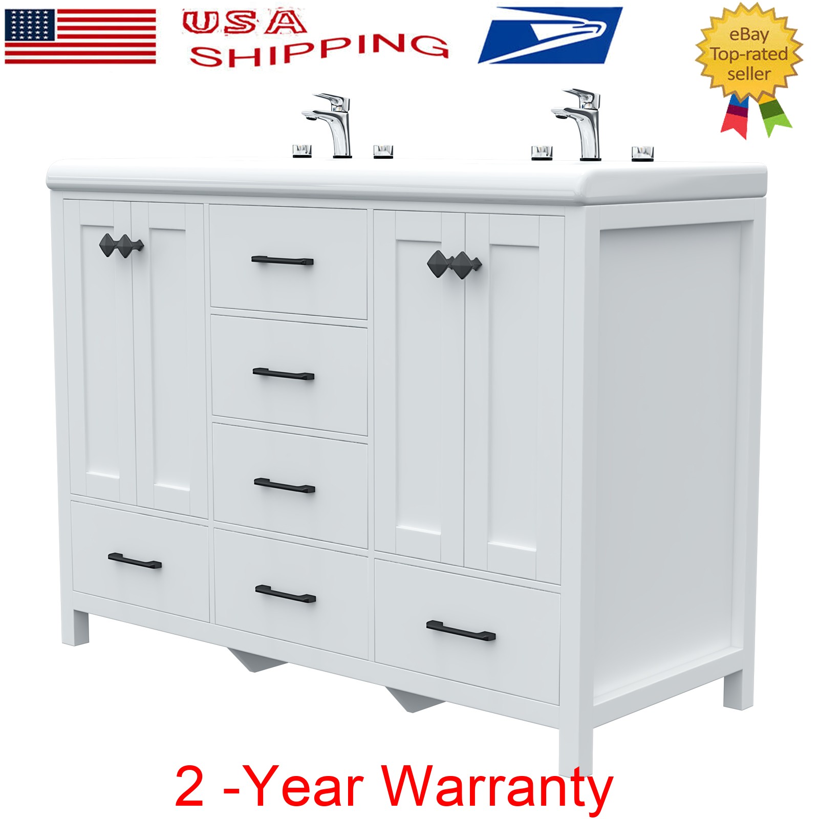 Bathroom Vanity Double Sink Ceramic Freestanding Storage Cabinet Drawers White