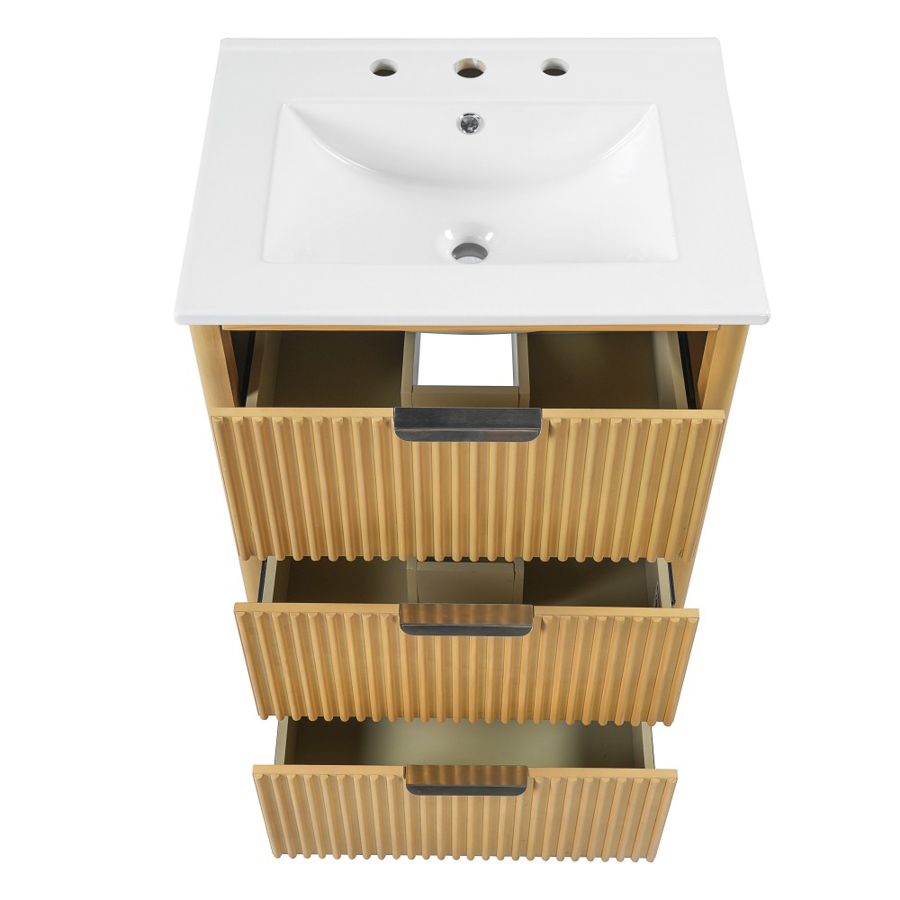 24 inch Modern Luxury Bathroom Vanity with Ceramic Sink, Open Shelf and Storage