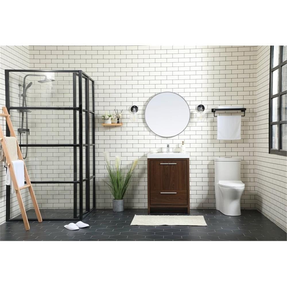 Elegant Decor Wyatt 24″ Aluminum Alloy and MDF Single Bathroom Vanity in Walnut