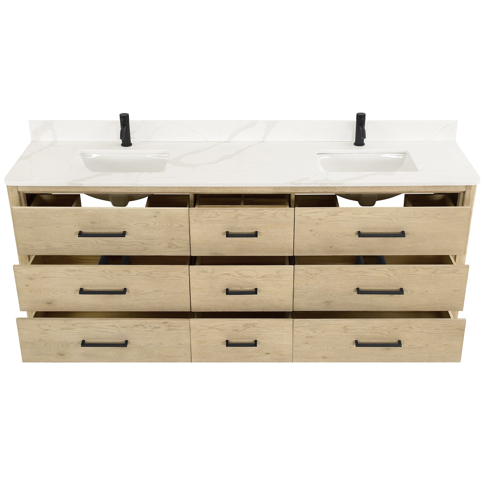 Porto 84″ Aged Natural Oak Double Bath Vanity with Fish Maw White Quartz Stone