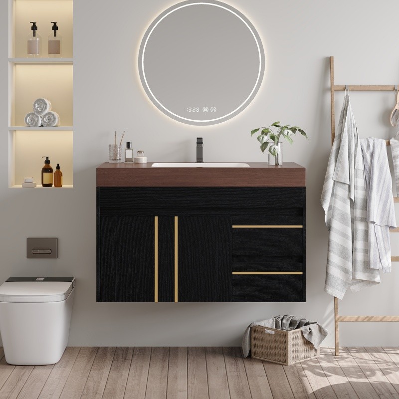 36″ Modern Floating Bathroom Vanity w/Integrated Ceramic Sink & Faux Marble Top