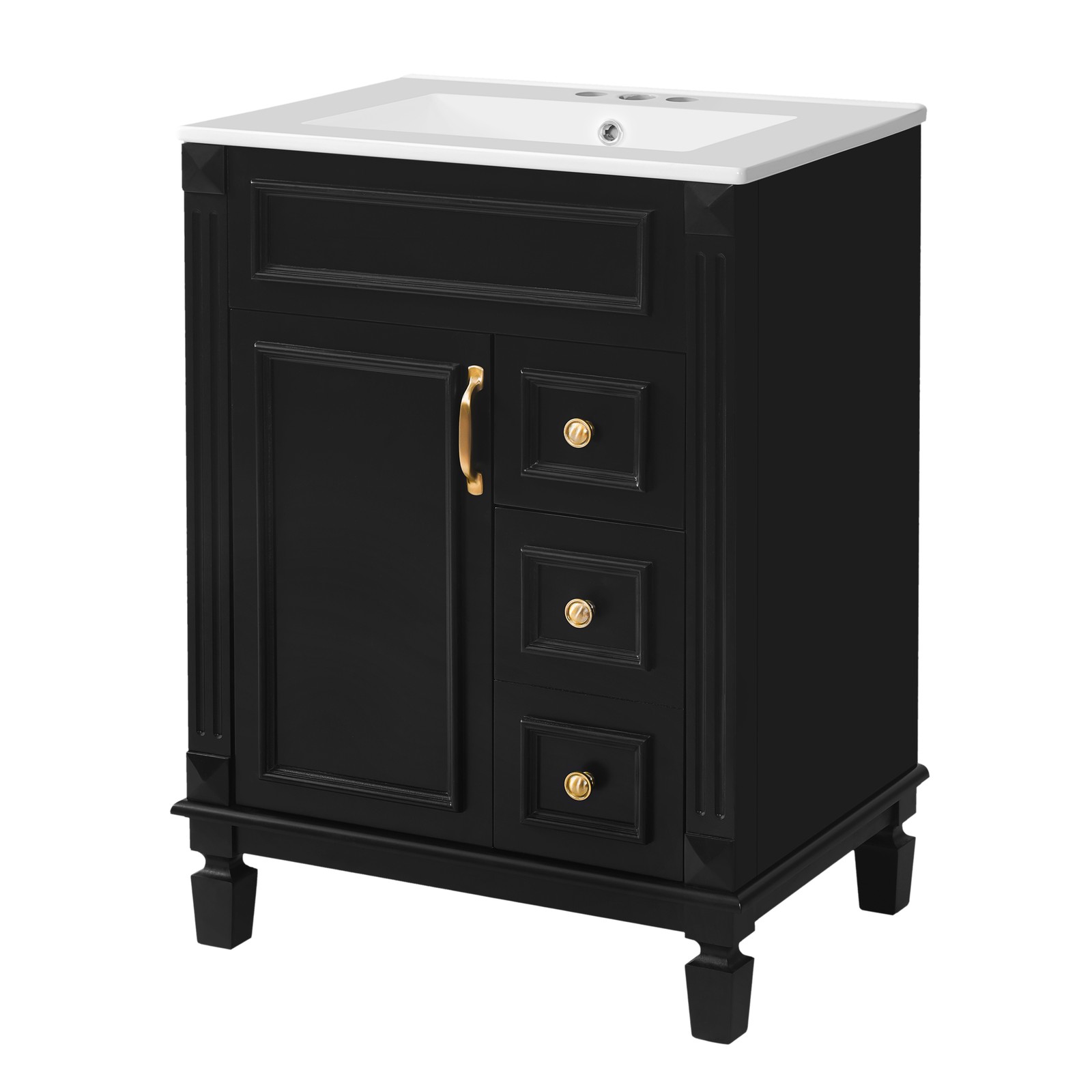 24″ Bathroom Vanity w/Ceramic Sink, Small Bathroom Sink Cabinet with 2 Drawers