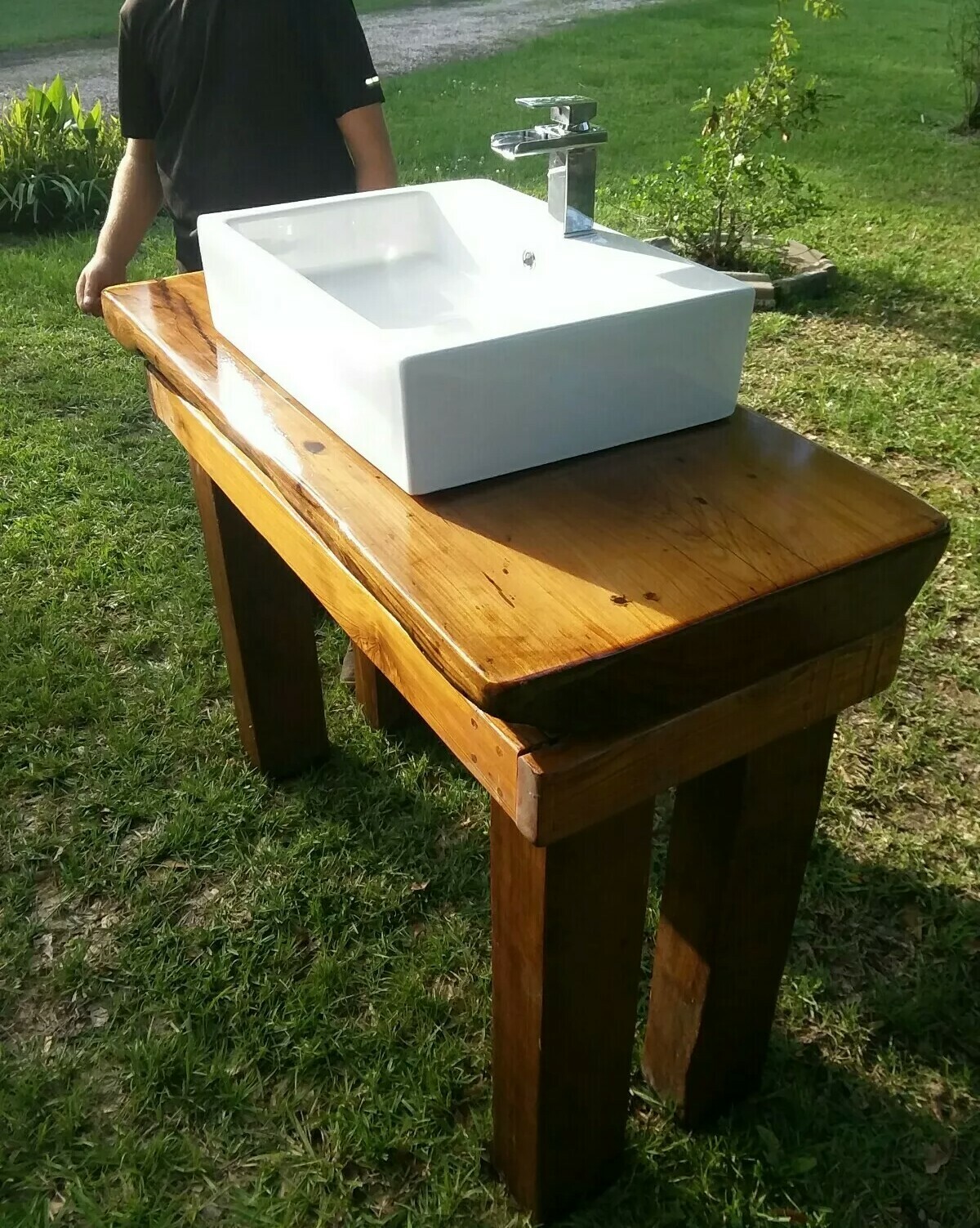 REVERSABLE Ancient Sinker Cypress Rustic Bath Vanity Wood Slab w/Sink & Faucet