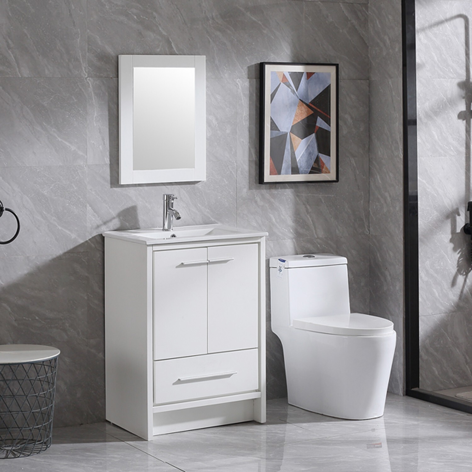 24″ Bathroom Vanity White Single Storage Free Standing Cabinet NO Sink & Faucet