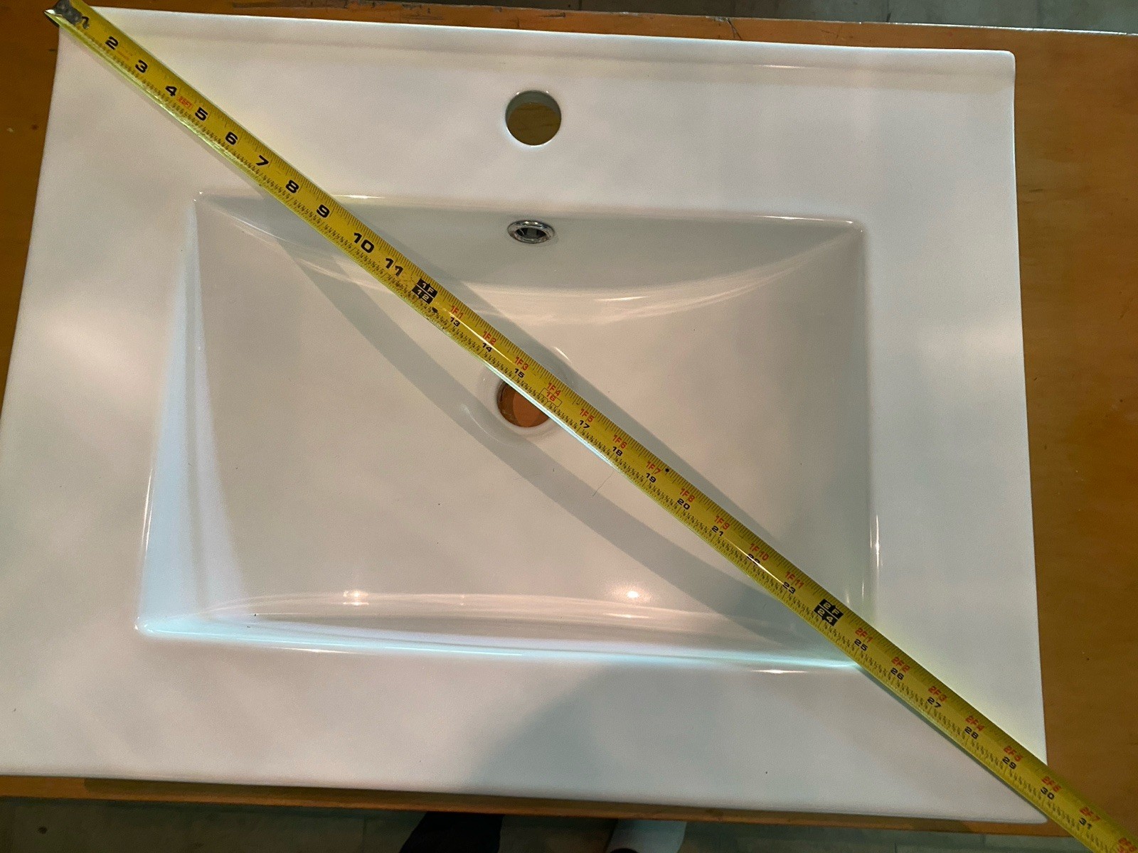 24″ Ceramic Vanity Top Sink, Modern Rectangular Bathroom Basin with Faucet Hole