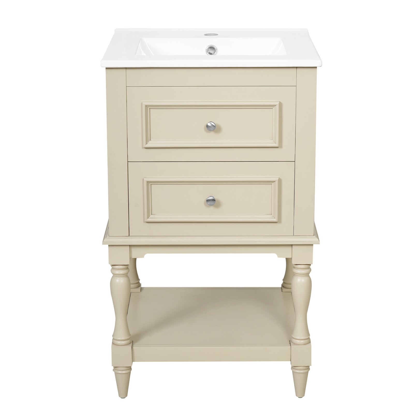 FUNIDEE 20” Bathroom Vanity Set Storage Cabinet with Ceramic Sink Combo Beige