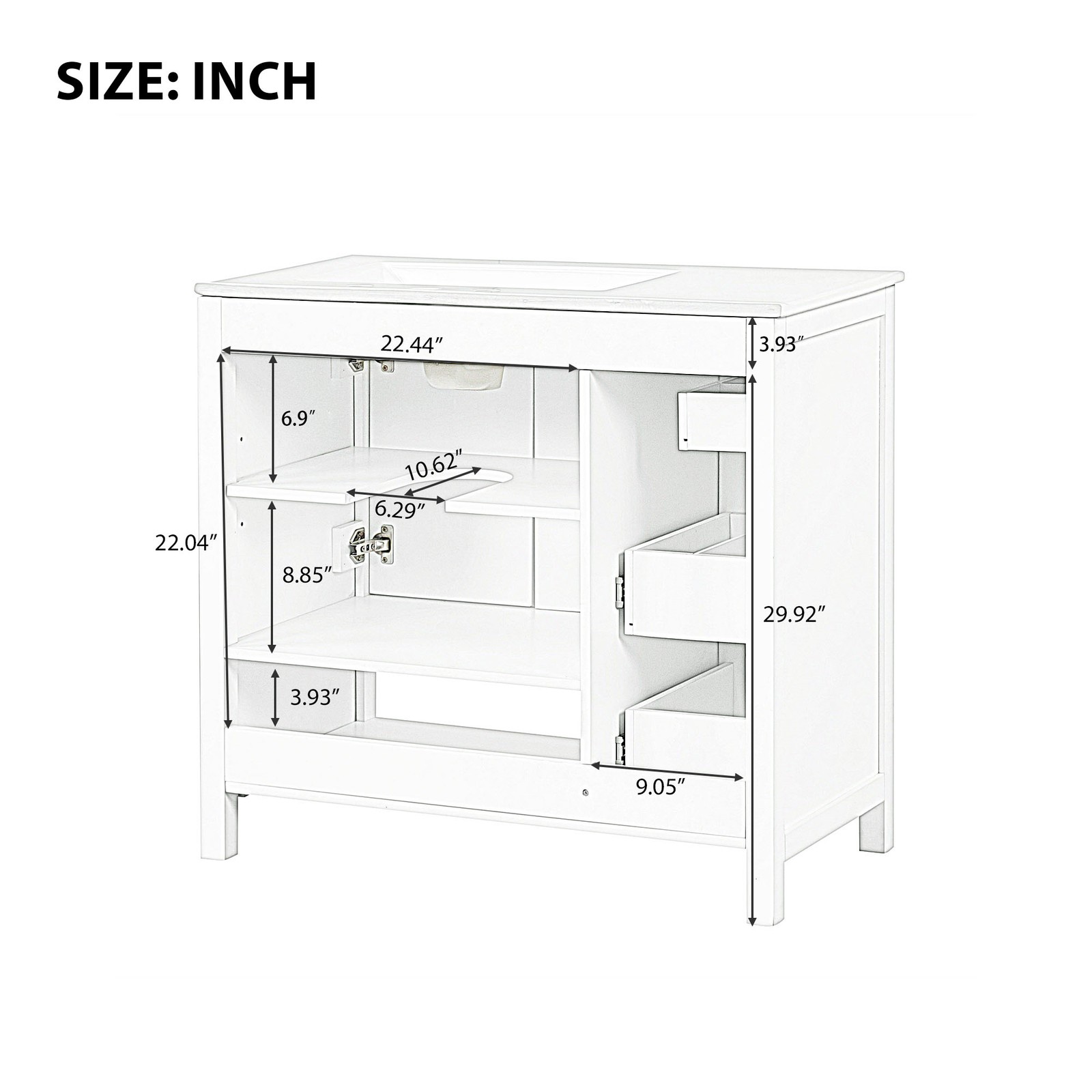 36″ Bathroom Vanity with Sink Top, Cabinet, Two Doors, Two Drawers, Grey