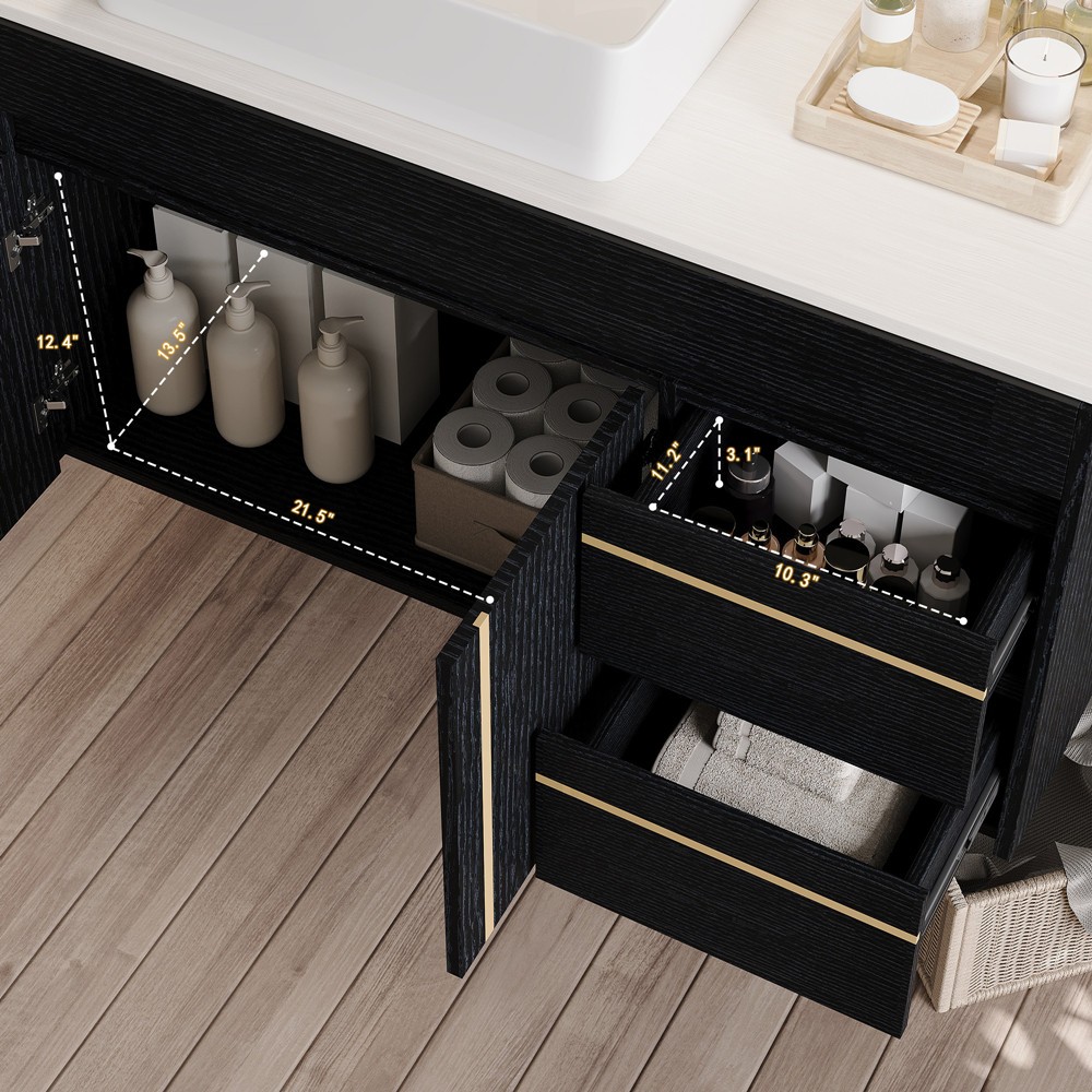 36″ Wall Mounted Bathroom Vanity with Sink, Floating Vanity Cabinet, 2 Drawers