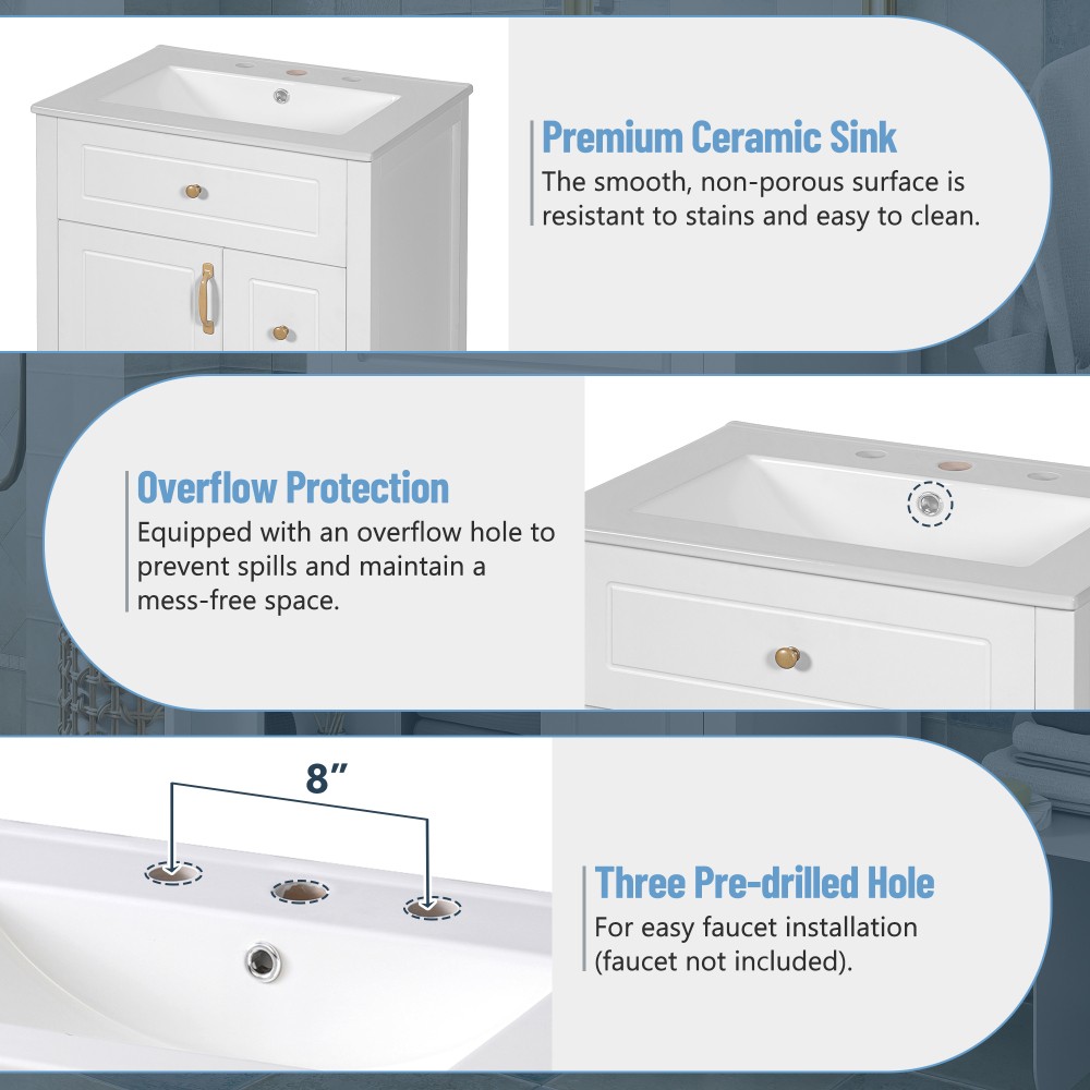 Bathroom Vanity W Ceramic Sink 1 Soft Close Door 2 Soft Close Drawers