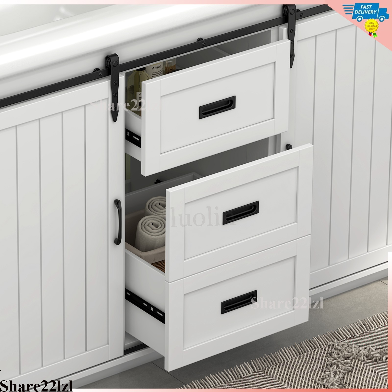 47″ Bathroom Vanity With Double Sink Cabinet Ceramic Basin Under White No Mirror