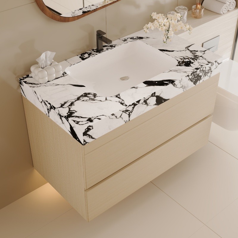 29.9″ Modern Floating Bathroom Vanity with Faux Marble Top and Ceramic Sink