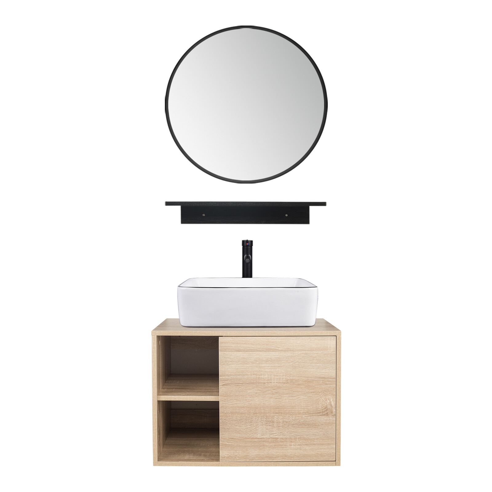 24 Inch Bathroom Vanity Set with Ceramic Sink Wall Mounted Floating Cabinet