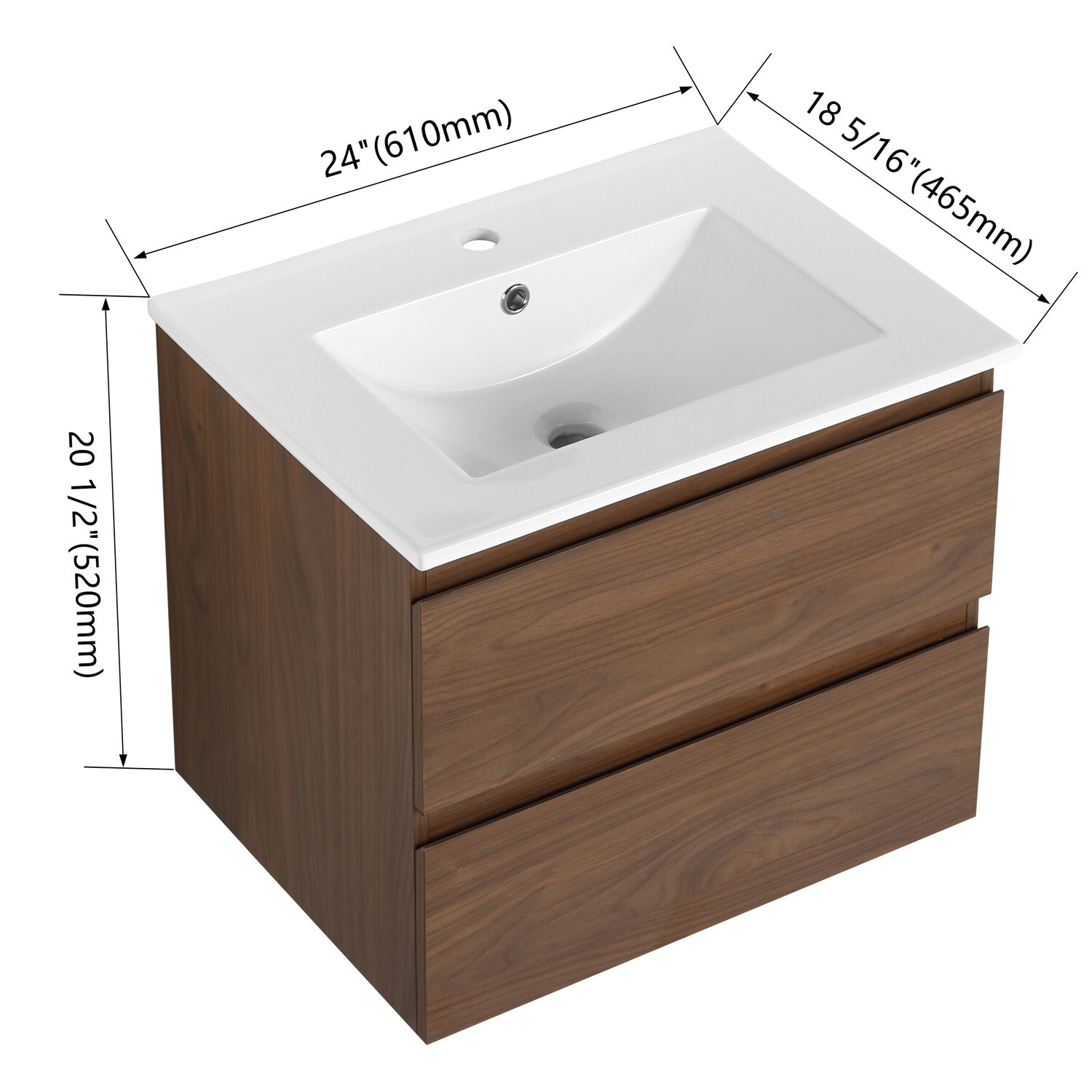 24″ 30″ 36″ Wall Mounted Bathroom Vanity w/Sink,Floating Vanity Cabinet,2 Drawer