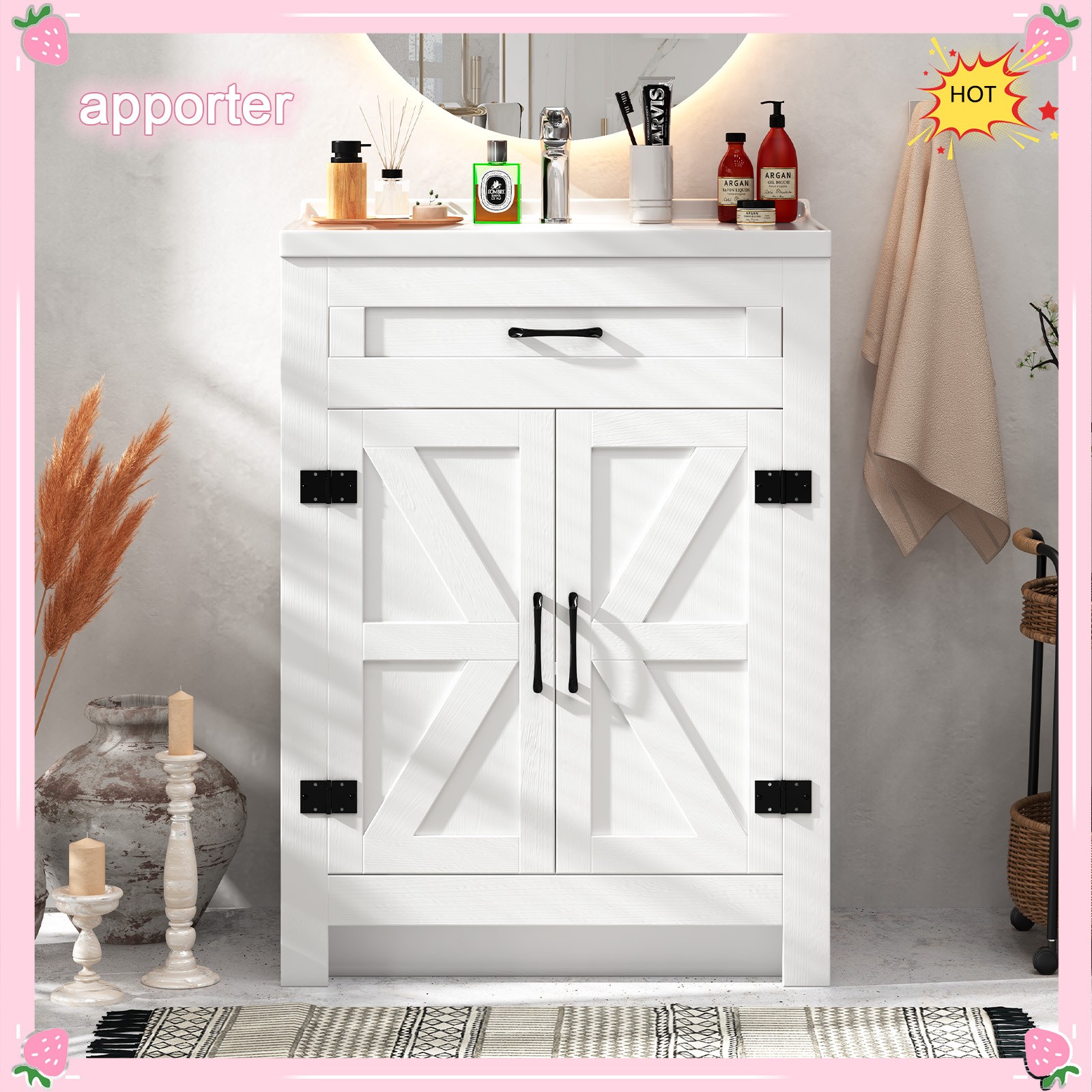 Farmhouse Bathroom Vanity with Ceramic Sink, 35.4 in Bathroom Vanity Cabinet，New