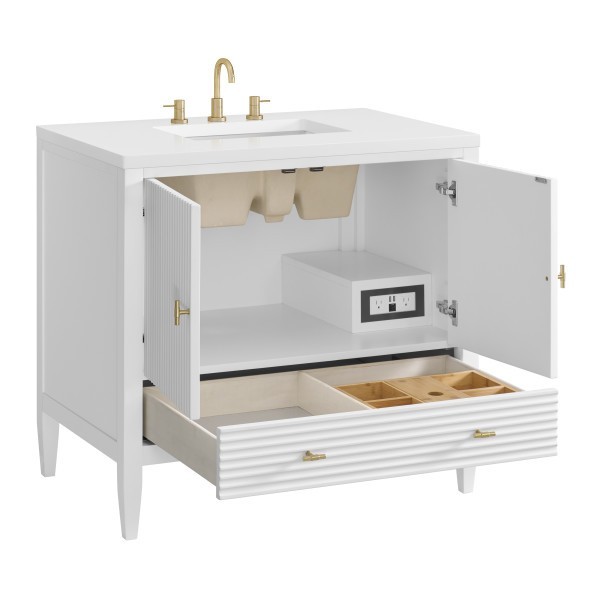 36″ James Martin Myrrin 485-V36-BW-3WZ Vanity Cabinet White Zeus Silestone Top