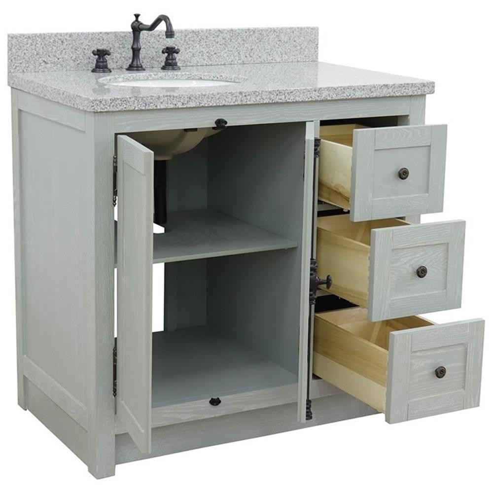 Plantation 37″ Solid Wood Vanity with Left Oval Sink in Gray Ash