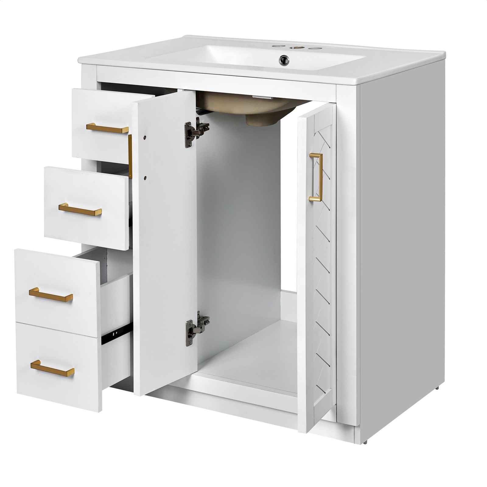 30” Bathroom Vanity with Ceramic Sink Combo,Solid Wood Frame Bathroom Cabinet