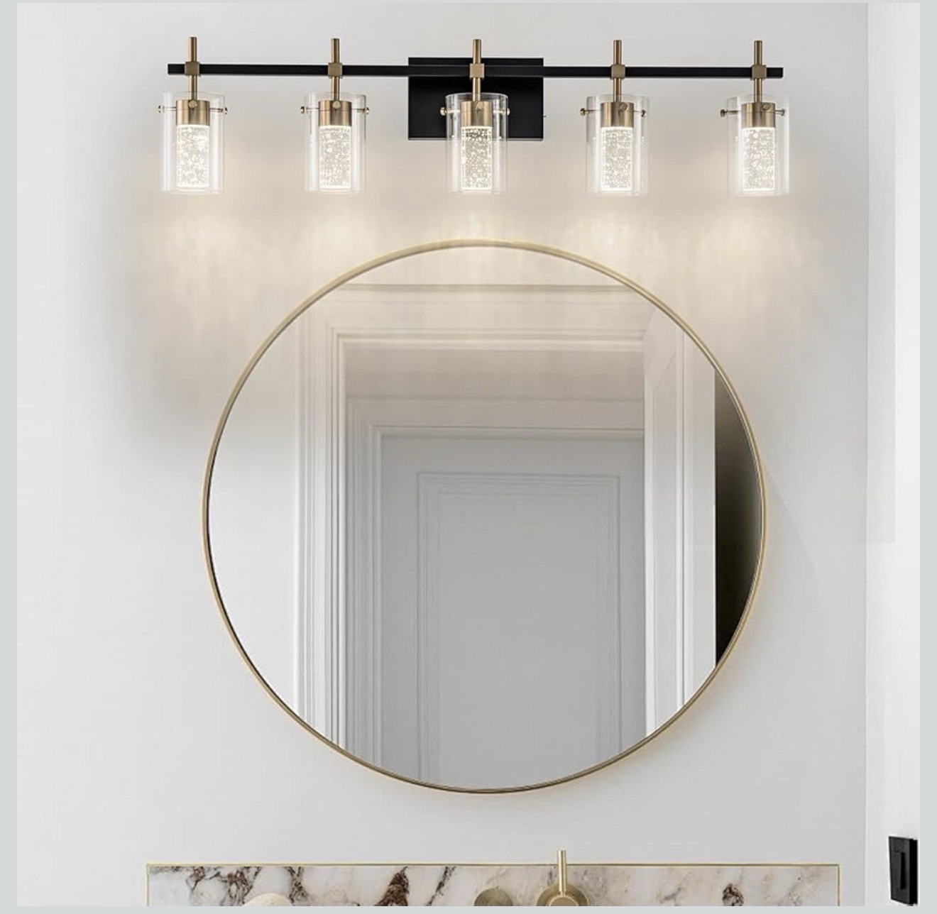 Bathroom Light Fixtures Black and Gold, 5 Light Bathroom Vanity Light, Modern