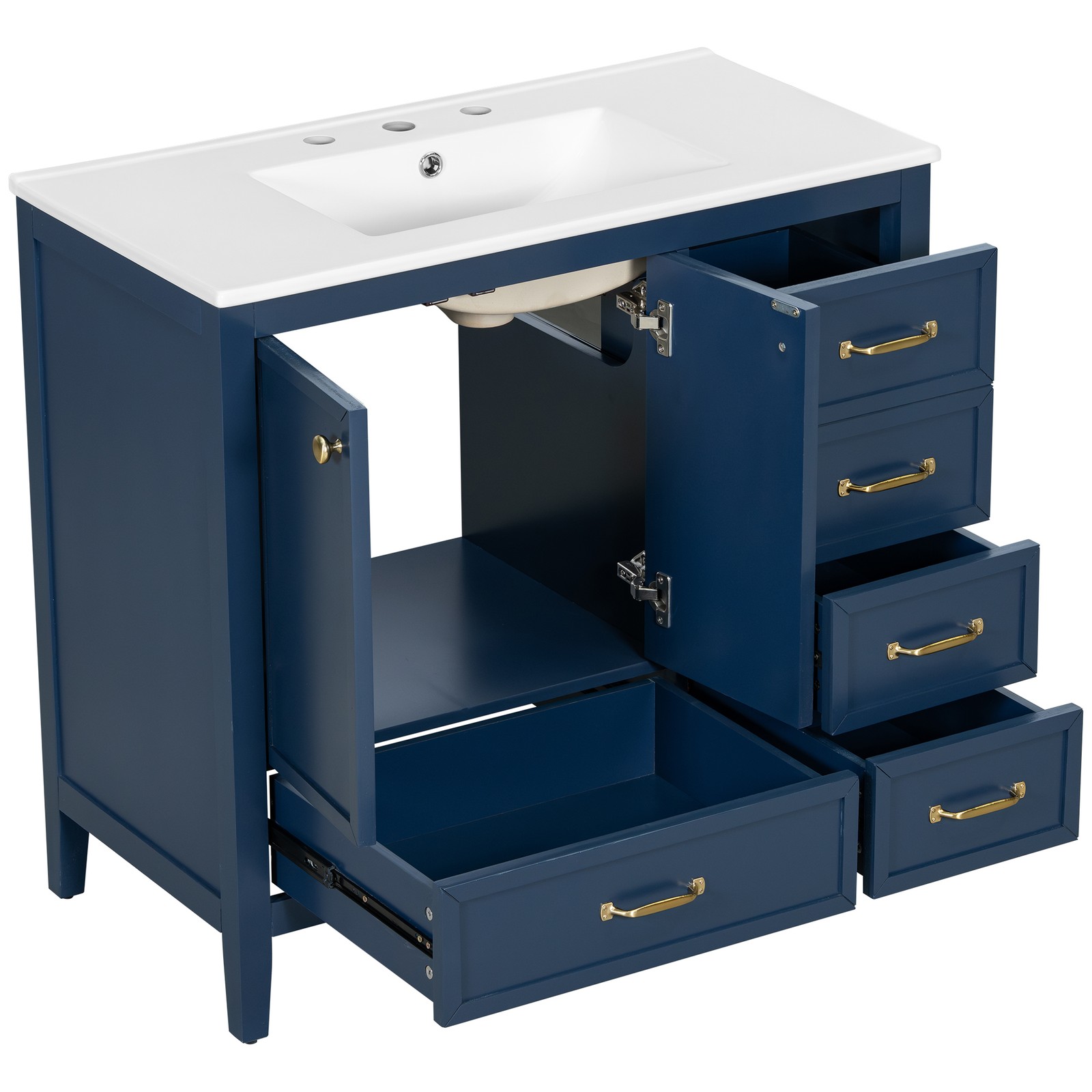 36″ Bathroom Vanity with Sink & Soft-Closing Doors, Blue