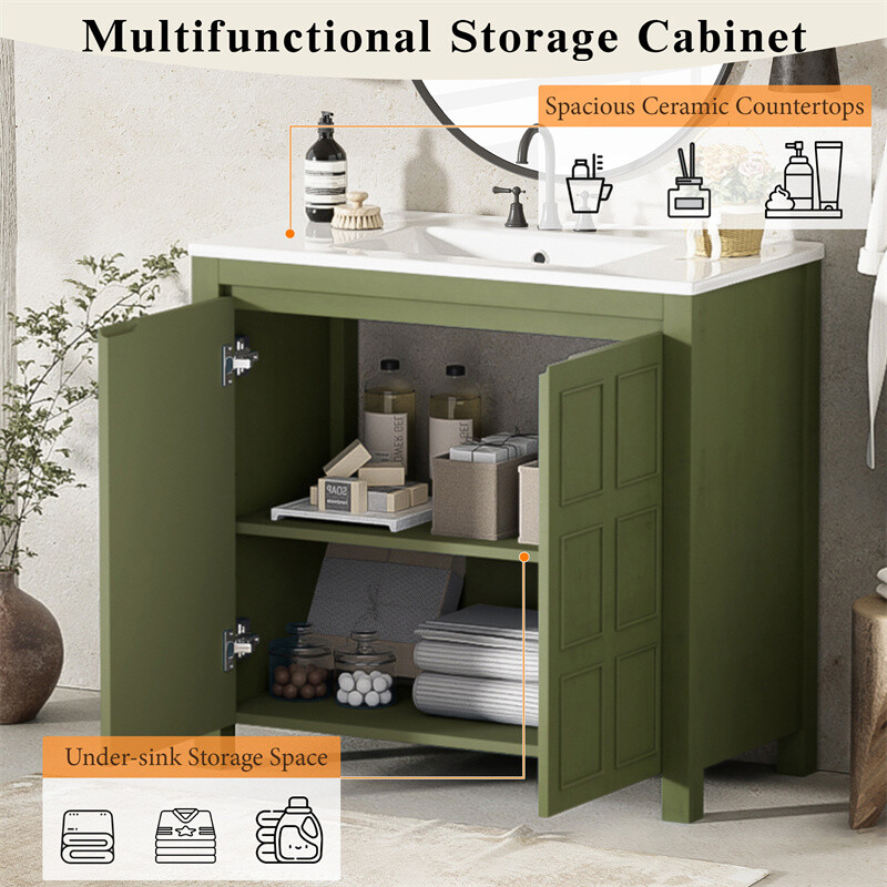 36″ Retro Wood Bathroom Vanity Cabinet with Sink Combo Set and Soft Closing Door