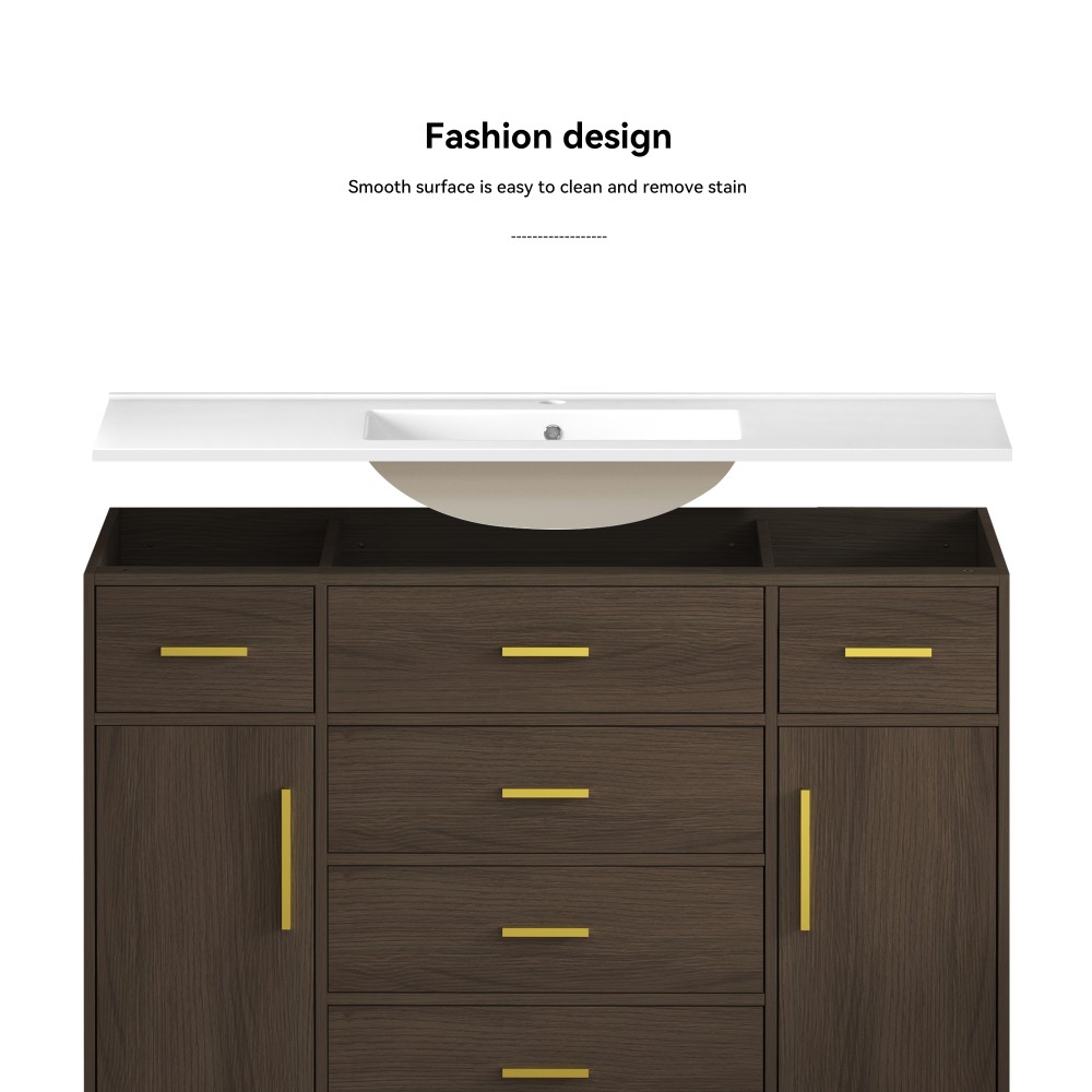 48″ Dark Brown Bathroom Vanity with Soft Close Doors and 6 Drawers