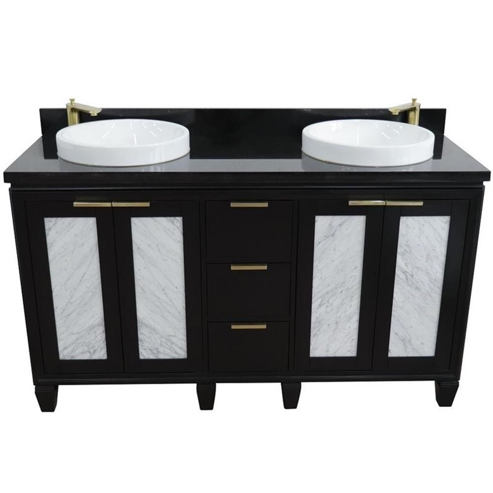 Trento 61″ Double Round Sink Solid Wood Vanity in Blue/Black Galaxy