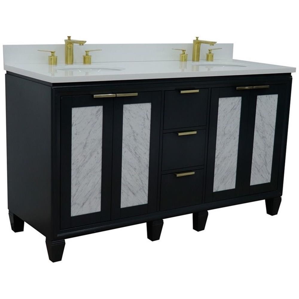 Trento 61″ Double Oval Sink Vanity in Dark Gray/White Quartz Stone