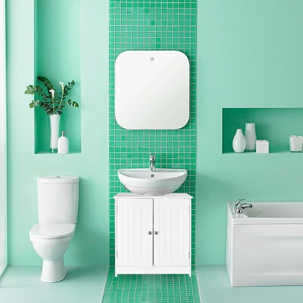 White Bathroom Sink Cabinet Storage Furniture with Cupboard and Shelves