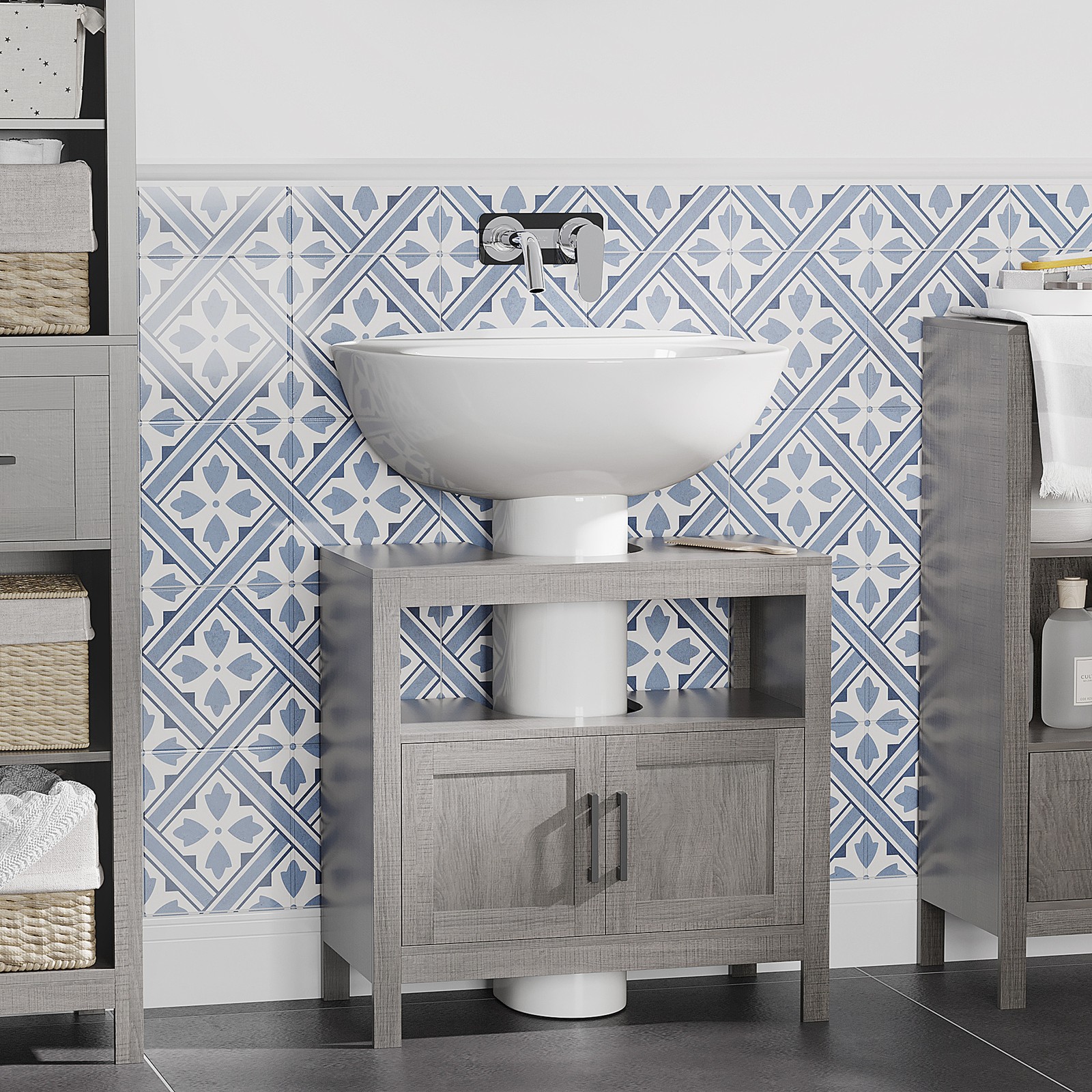 Pedestal Sink Storage Cabinet, Bathroom Under Sink Cabinet with 2 Doors