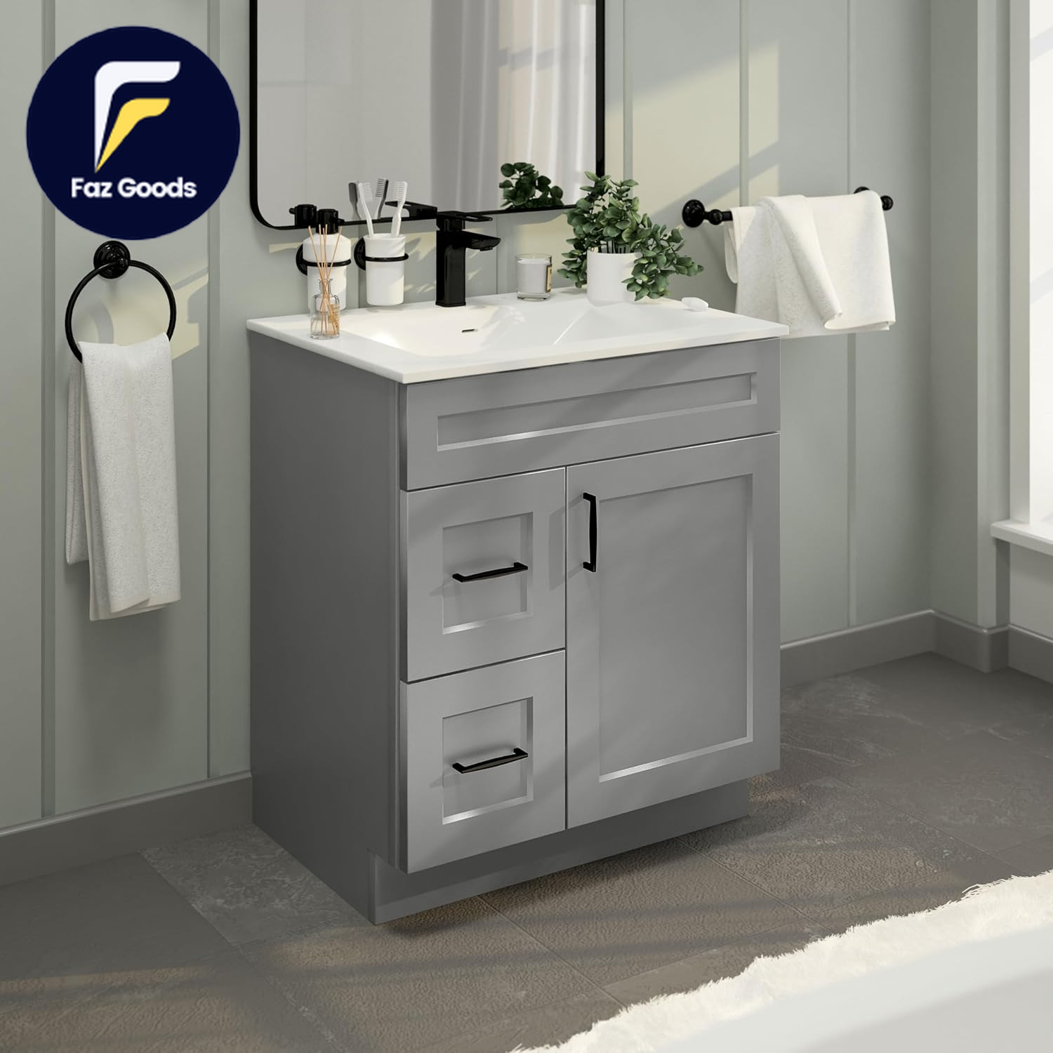 30″ Sink Base Bathroom Vanity with Drawer Light Grey Shaker