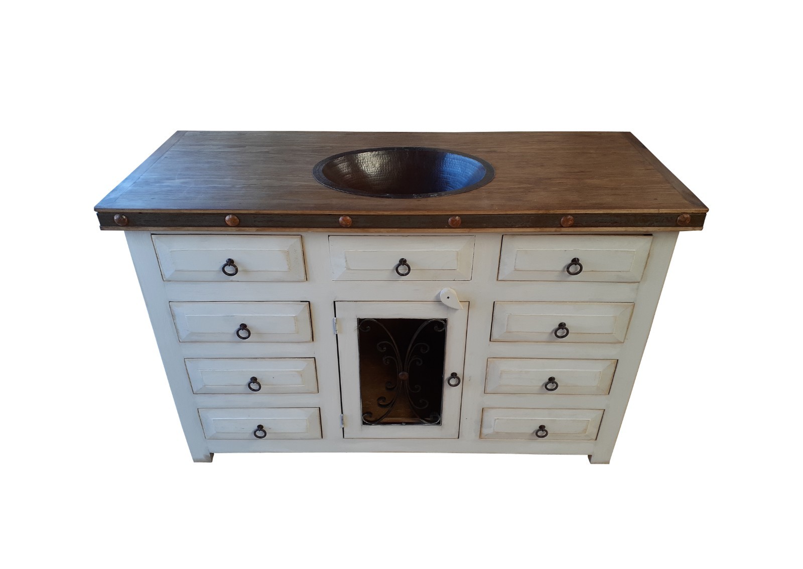 Saint Andrew Rustic Bathroom Vanity Furniture With Copper sink