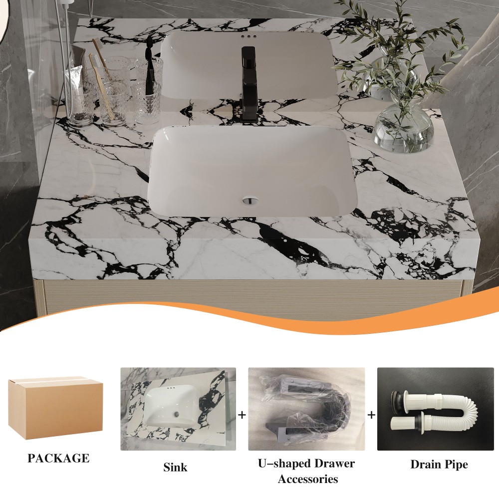 29.9″ Modern Floating Bathroom Vanity w/ Sintered Stone Top & Ceramic Sink