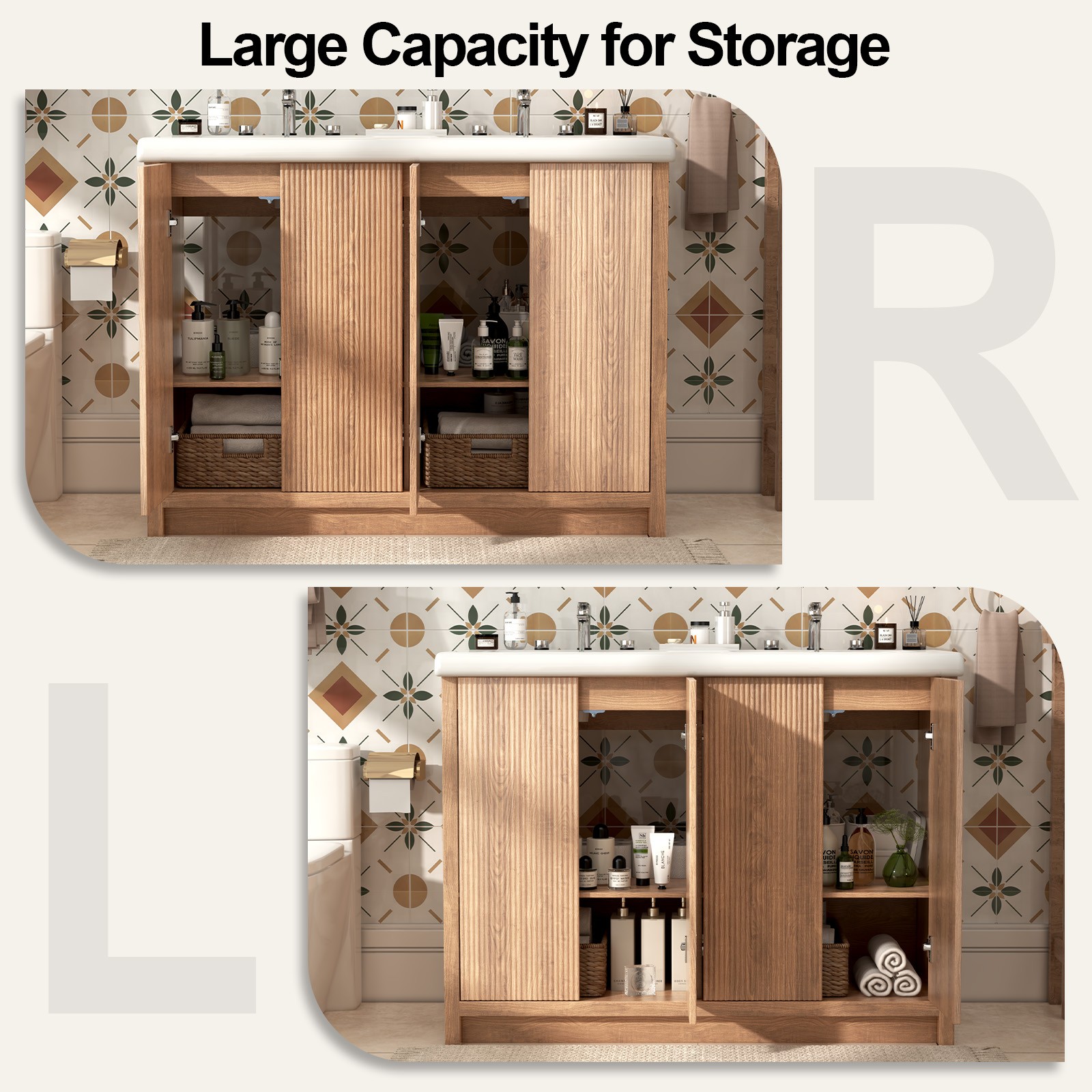 47in Freestanding Double Sink Vanity Cabinet Storage Vanity Bathroom