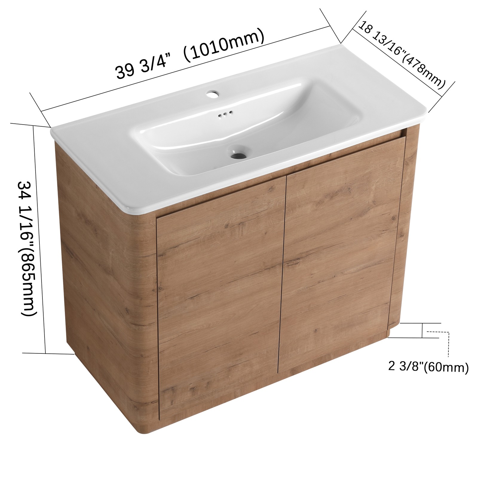 40 inch Freestanding Bathroom Vanity with Ceramic Sink Adjustable Shelf Plywood