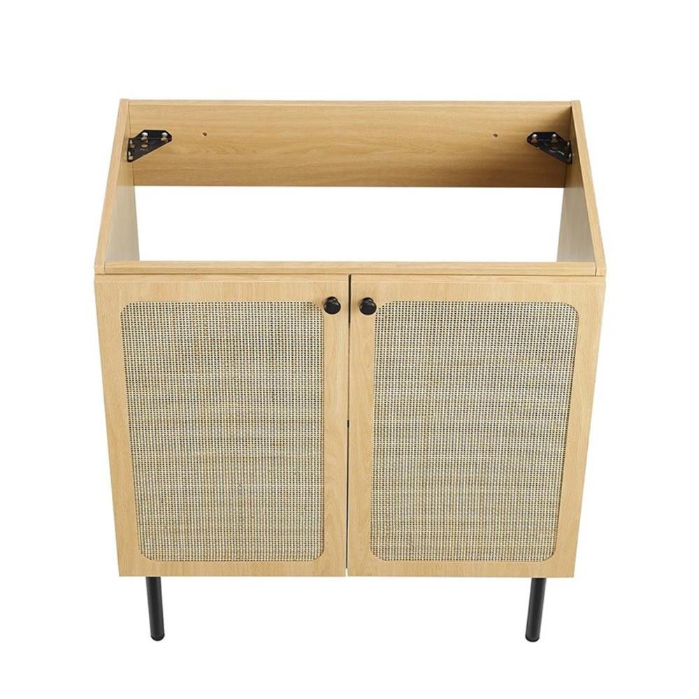 Modway Chaucer 30″ Wood & Rattan Bathroom Vanity Cabinet in Oak