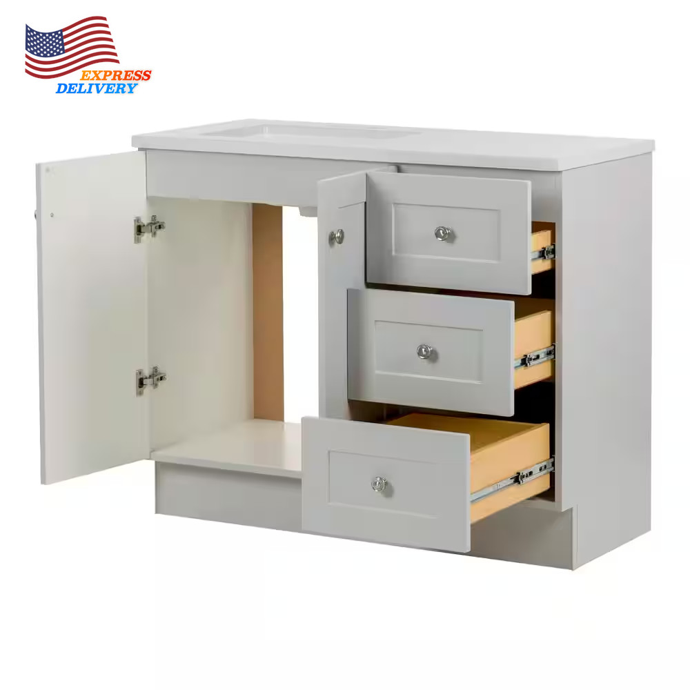 Bannister Single Sink Pearl Gray Bath Vanity with Granite-Look Colorpoint White