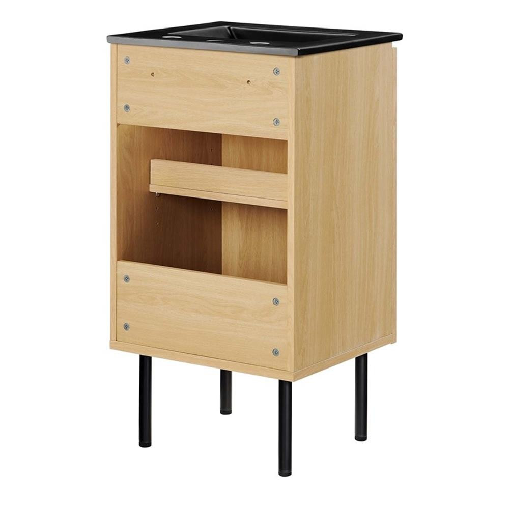 Modway Chaucer 18″ Wood & Rattan Bathroom Vanity in Oak/Black
