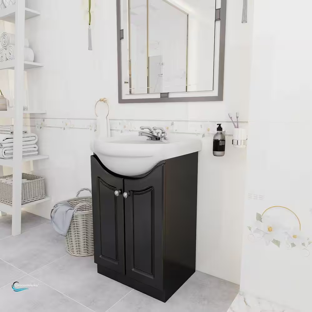 24 In. W Standard Vanity in Satin Black Color with Ceramic Vanity Top in White w