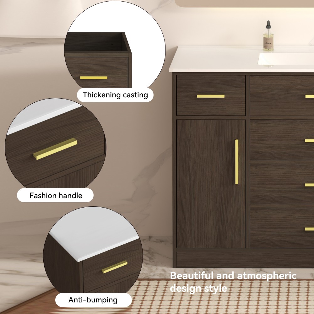 48″ Dark Brown Bathroom Vanity with Soft Close Doors and 6 Drawers