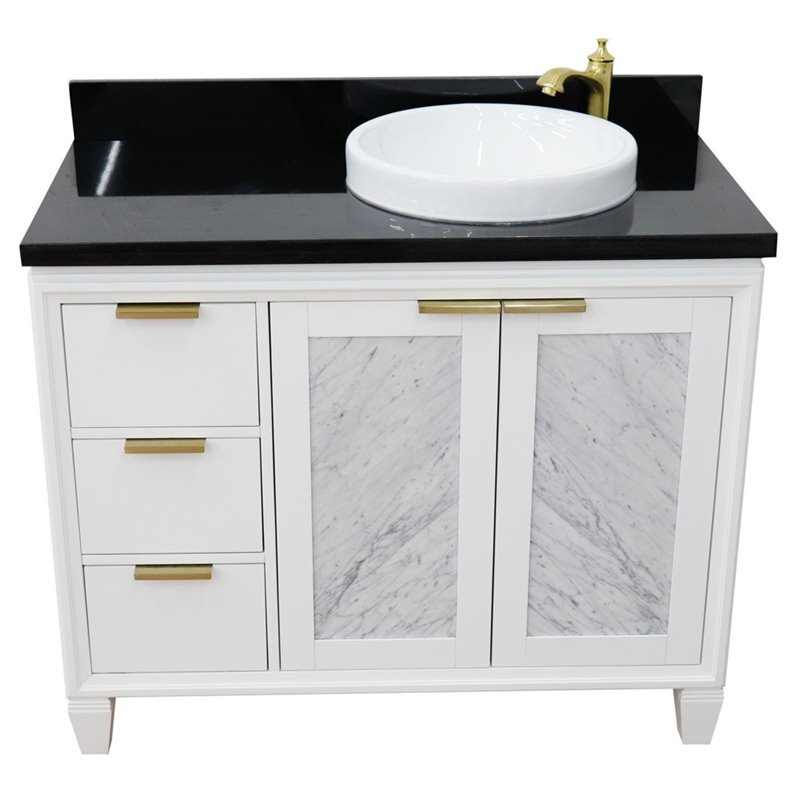 Trento 43″ Solid Wood Vanity with Right Round Sink in White/Black