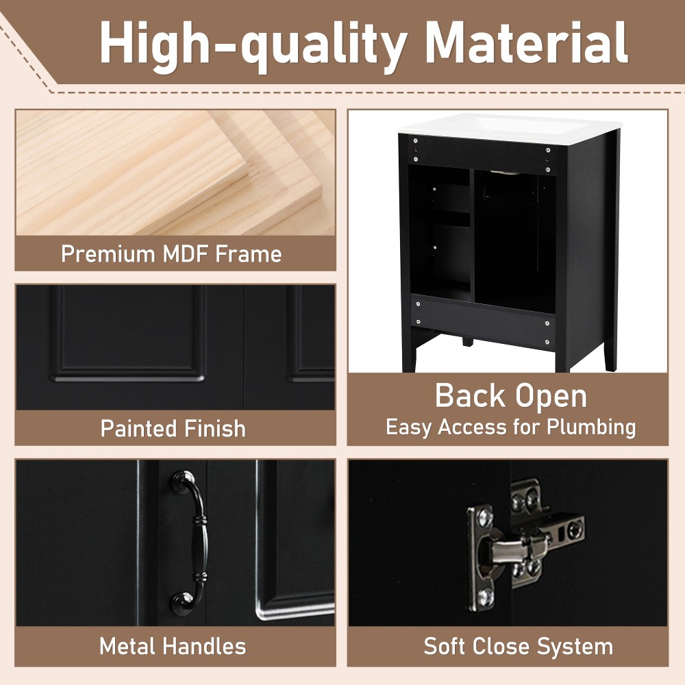 24 inch Bathroom Vanity with Sink, One Cabinet with Soft-closing Door