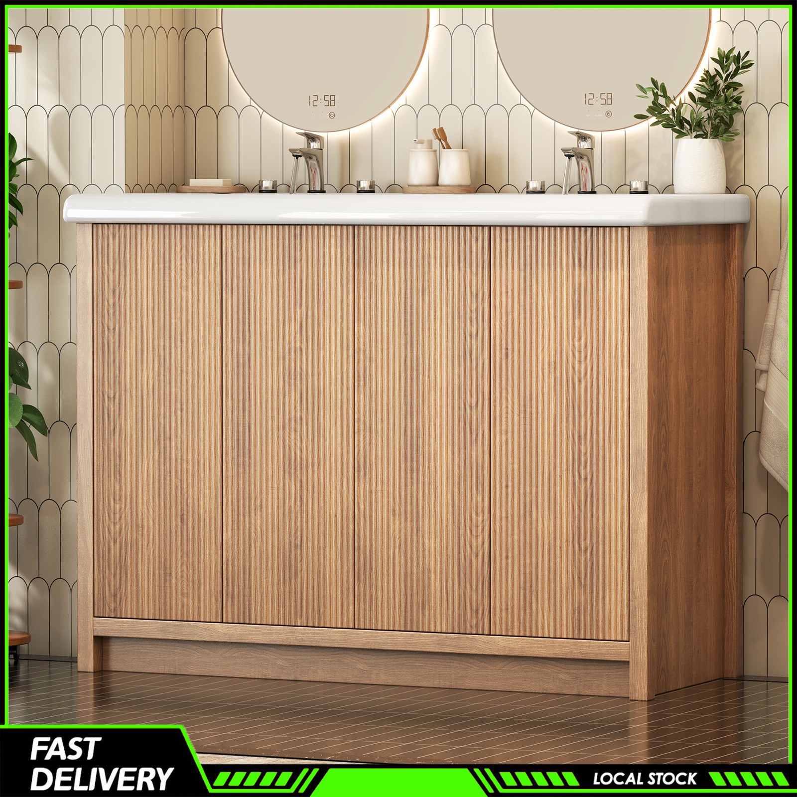 47″ Bathroom Vanity Set Wood Cabinet with Double Ceramic Drop in Sink Top Design