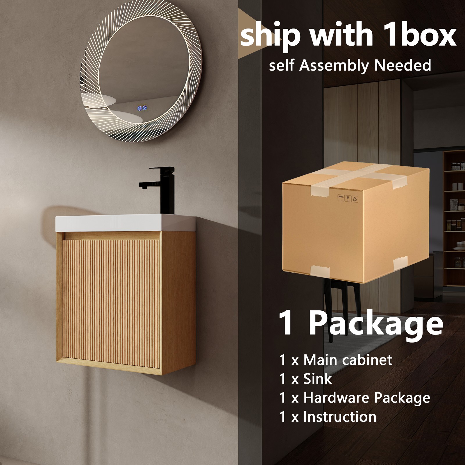 18.5″ Floating Bathroom Vanity and Resin Sink Combo W/1 Door for Small Space MDF