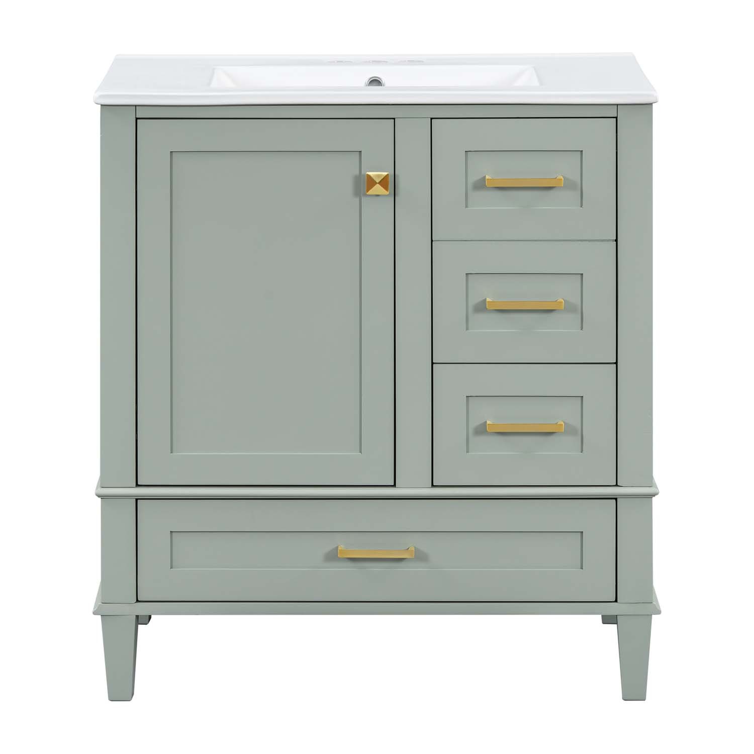 30″ Freestanding Bathroom Vanity Sage Green Solid Wood Soft-Close 3 Drawers Sink