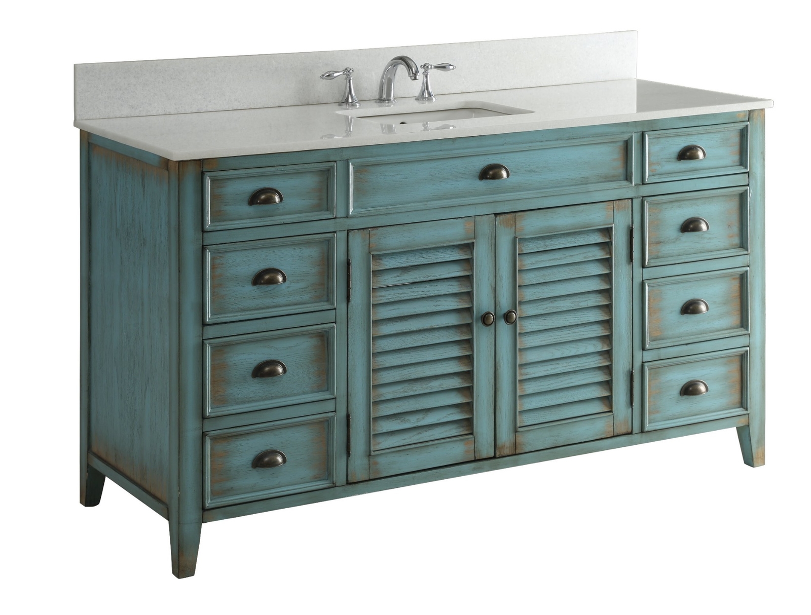 60 inch Distressed Vintage Vanity with Top & Mirror Abbeville CF-66323BU-MIR