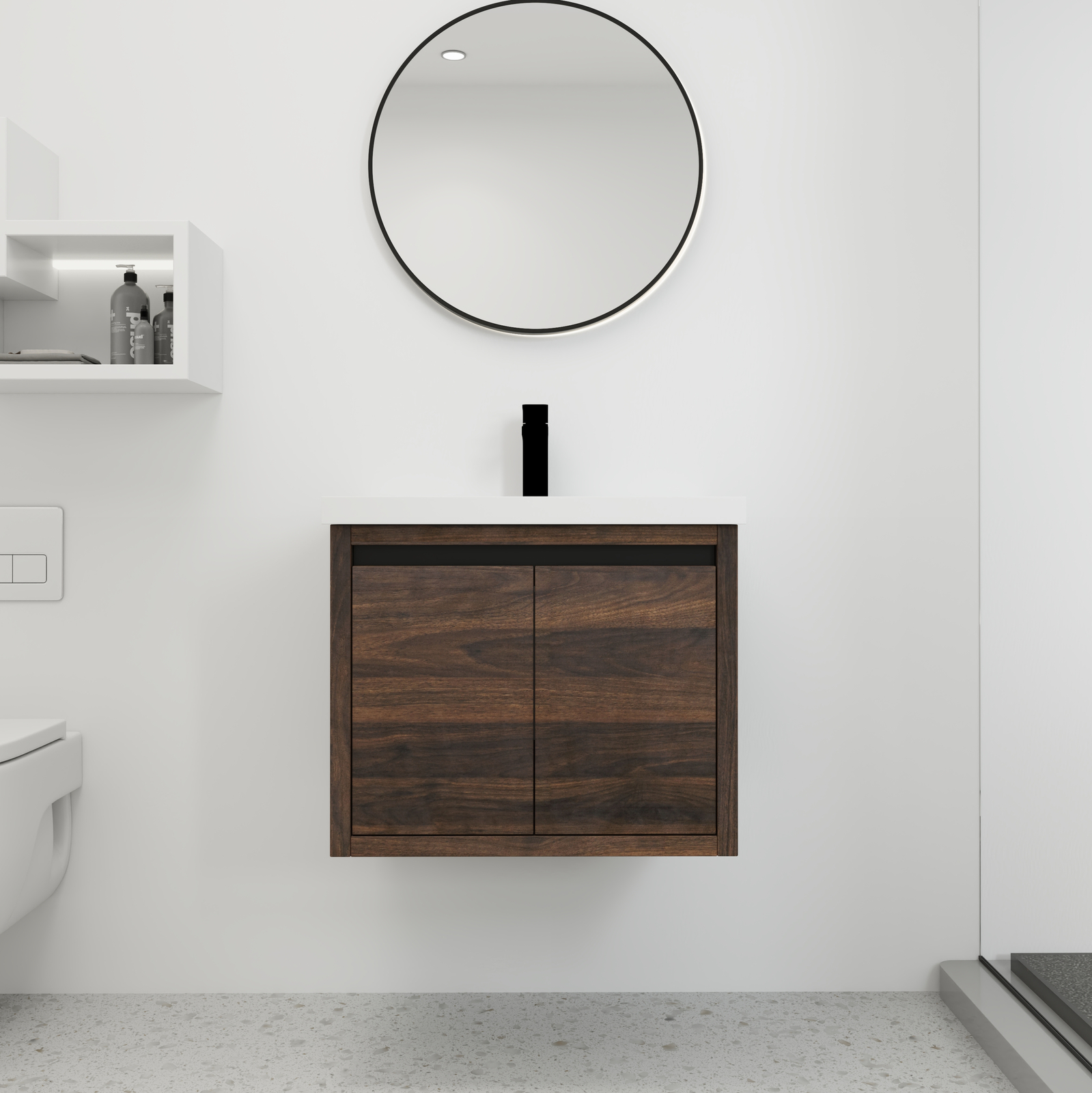24″ Floating Wall Mounted Bathroom Vanity Cabinet W/Sink +Door for Small Space