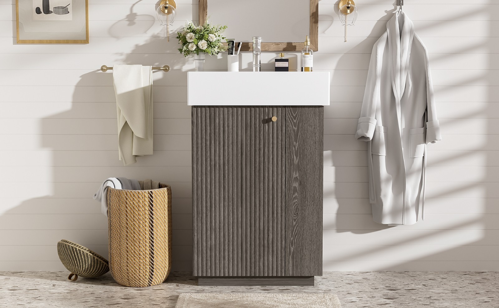 21.6″ bathroom vanity w/ceramic sink,freestanding left door storage cabinet